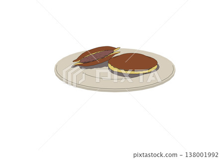 白色背景上的銅鑼燒插圖和紅豆沙的橫切面圖。 138001992