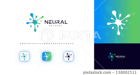 Neural network biotech logo concept for biotech lab, science medical AI learning research, innovation neurology health technology sign symbol for forum presentation, web icon. Vector Illustration Neural network biotech logo concept for biotech lab, science medical AI learning research, innovation neurology health technology sign symbol for forum presentation, web icon. Vector Illustration 138002511