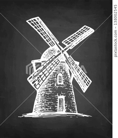 Old tower mill. Chalk sketch on blackboard. 138002545