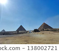 Panoramic Landscape of Giza Pyramids and Desert Sands under Bright Blue Sky 138002721