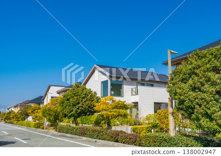 在冬日藍天的襯托下，一片格外醒目的住宅區。 138002947
