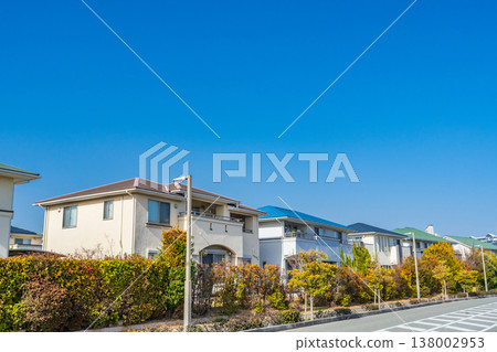 在冬日藍天的襯托下，一片格外醒目的住宅區。 138002953