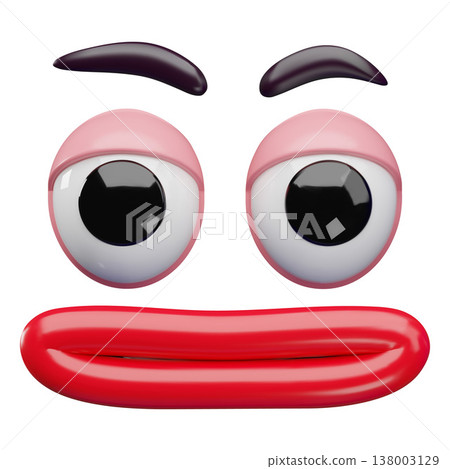 3D cartoon funny face with patient emotion expression, comic eyes, mouth and eyebrows realistic vector 3D design 3D cartoon funny face with patient emotion expression, comic eyes, mouth and eyebrows realistic vector 3D design 138003129