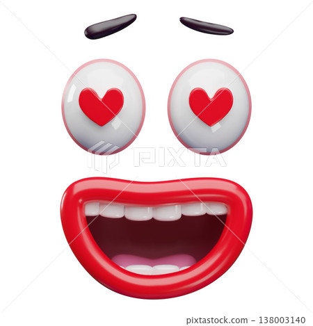 3D cartoon funny face with heart-shaped eyes, love excited expression, cartoon enamored comic funny face elements 3D cartoon funny face with heart-shaped eyes, love excited expression, cartoon enamored comic funny face elements 138003140