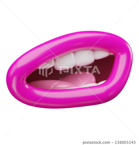 Smile mouth expression, vector 3D cartoon comic funny cheerful character open talking mouth, pink lips, teeth and tongue Smile mouth expression, vector 3D cartoon comic funny cheerful character open talking mouth, pink lips, teeth and tongue 138003143