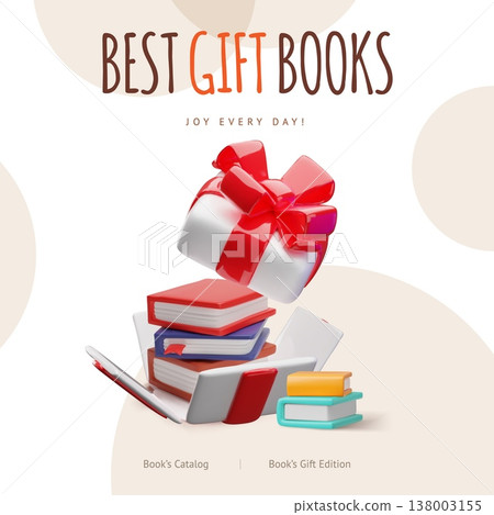 Stack of books in gift box, best gift books shop 3D style vector application advertising design, library or bookstore Stack of books in gift box, best gift books shop 3D style vector application advertising design, library or bookstore 138003155