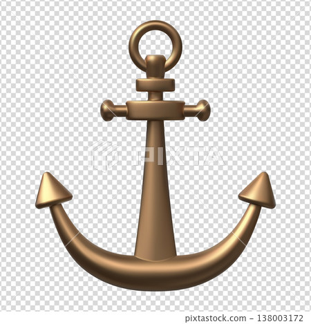 Metal anchor, vector realistic 3D nautical equipment of ship, bronze anchor for stability of vessel, yacht and boat 138003172
