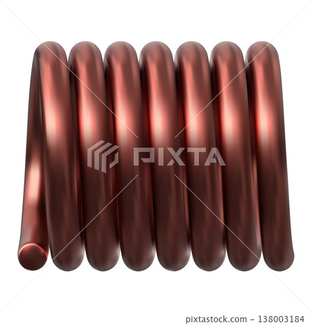 Metal spring, compressed copper coil, 3D vector realistic flexible spiral metal wire, brass springy coil for suspension 138003184