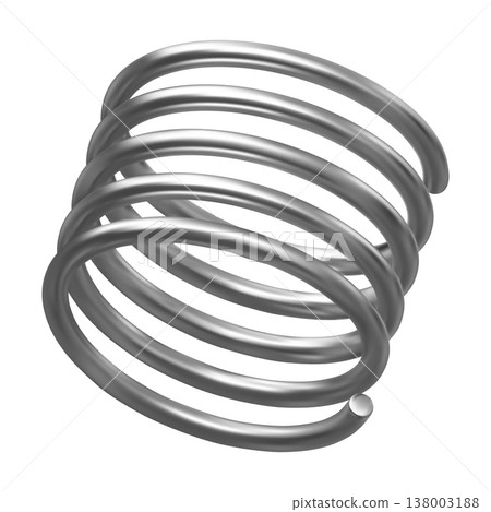 Metal spring, extended silver coil, 3D vector realistic flexible spiral metal wire, steel springy coil for suspension 138003188