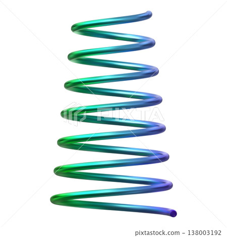 A futuristic, cone-shaped, anodized metal spring in green and blue. A futuristic, cone-shaped, anodized metal spring in green and blue. 138003192