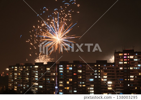 colorful fireworks on the city street colorful fireworks on the city street 138003295