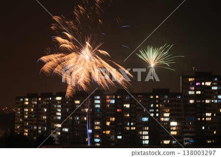 colorful fireworks with various colors at night colorful fireworks with various colors at night 138003297