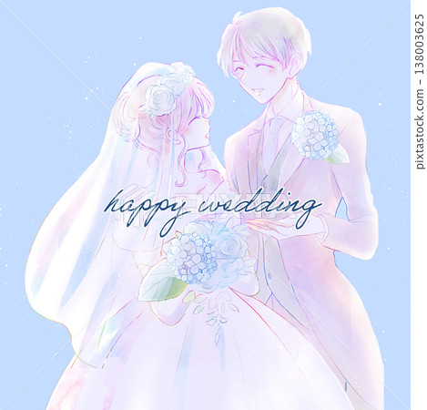 Wedding bride and groom, hydrangeas, lettering Wedding bride and groom, hydrangeas, lettering 138003625