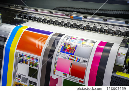 Large offset printing press or magazine running a long roll off paper in production line of industrial printer machine. 138003669