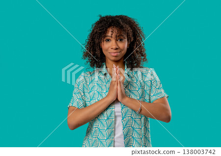 Young Pretty Teen Girl Praying With Palms In Sincere Silent Request. Hope, Faith 138003742