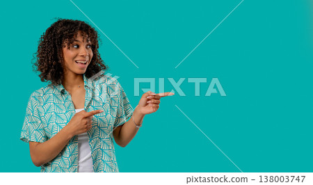 Happy Smiling African Woman Presenting Showing Something Isolated, Mockup 138003747