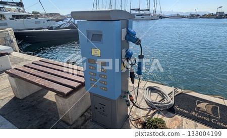 Marine fuel station at yacht harbor 138004199