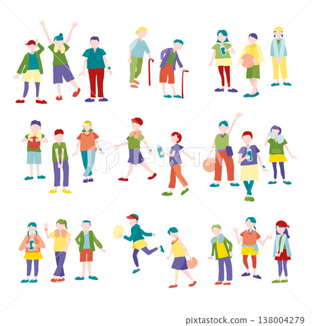 一組描繪人們鍛鍊的插圖。 138004279