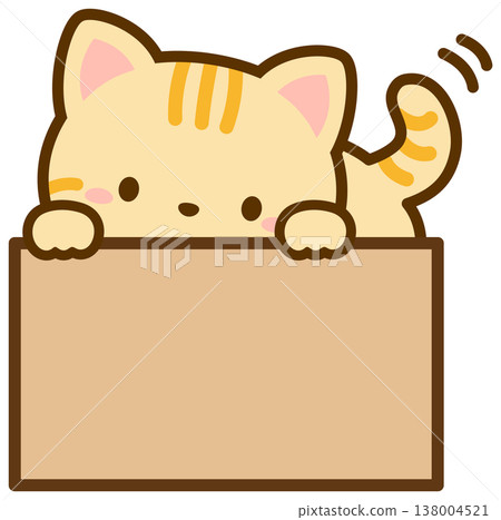 一隻貓在盒子裡搖著尾巴…一隻橘色虎斑貓 一隻貓在盒子裡搖著尾巴…一隻橘色虎斑貓 138004521