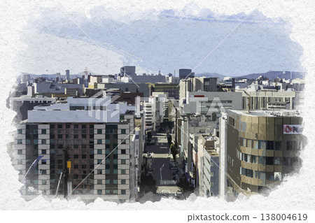 福岡縣福岡市博多站前通（博多站前通）福岡博多站博多口的水彩畫。 138004619