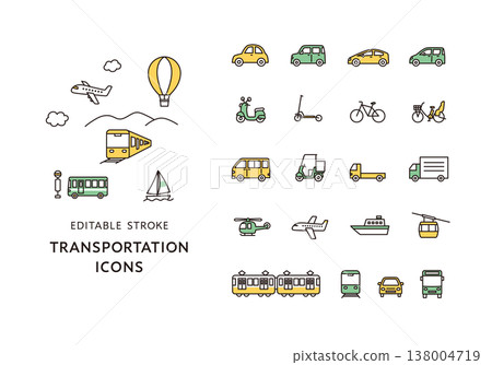A set of icons for various vehicles 138004719