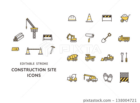 與建築工地和建築物相關的圖標集 與建築工地和建築物相關的圖標集 138004721