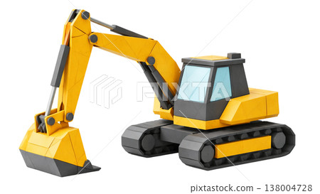 Low-poly illustration of a hydraulic excavator/backhoe 138004728