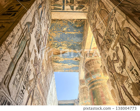 Medinet Habu, the mortuary temple of Ramesses III, located on the west bank of Luxor, Egypt. 138004773