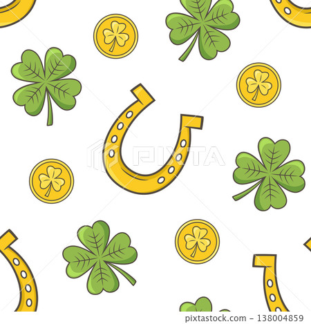 St. Patrick's Day seamless pattern with horseshoe and clover leaf St. Patrick's Day seamless pattern with horseshoe and clover leaf 138004859