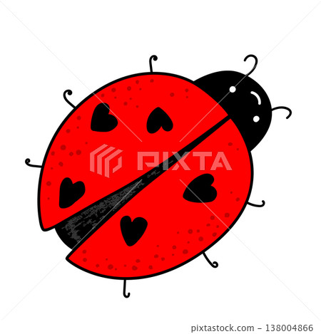Cartoon kawaii ladybug baby character. Ladybird icon with a cute hearts on wings. Isolated vector illustration on white background Cartoon kawaii ladybug baby character. Ladybird icon with a cute hearts on wings. Isolated vector illustration on white background 138004866