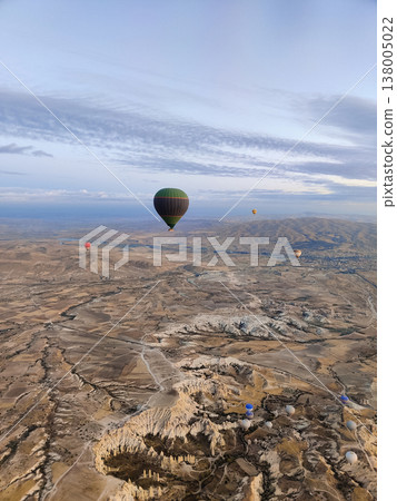 beautiful scenery flight of balloons in the mountains of Cappadocia in love valley 138005022