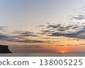 Golden Sunset over the Sea with a Coastal Cliff Silhouette in Ukrainian Crimea 138005225