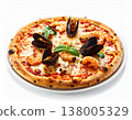Seafood pizza with plenty of shellfish - white background 138005329