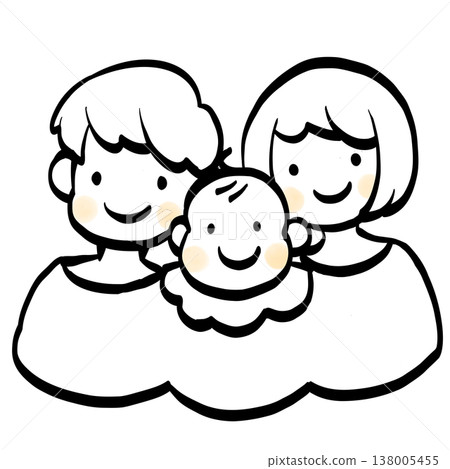 Simple line drawing illustration of a parent and child; only the cheeks are colored. Simple line drawing illustration of a parent and child; only the cheeks are colored. 138005455