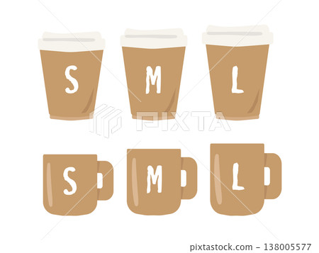 A set of illustrations of coffee (or tea) in paper cups and mugs. A set of illustrations of coffee (or tea) in paper cups and mugs. 138005577