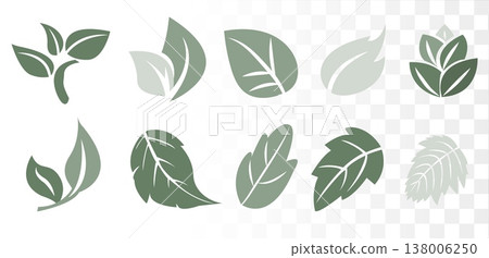 Dusty Sage Green Leaf Vector Set Minimalist Botanical Icons for Eco-Friendly Branding, Luxury Skincare Packaging and Wellness Identity. Clean Paths. 138006250