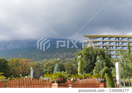 Relaxing Hilltop Scenery With Blooming Plants. Calm Summer To Autumn Landscape With Lush Greenery Relaxing Hilltop Scenery With Blooming Plants. Calm Summer To Autumn Landscape With Lush Greenery 138006277