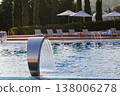 Relaxing Evening By Water. Luxury Resort Ambiance With Flowing Fountain And Peaceful Surroundings 138006278