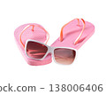 pink female flip-flops isolated on a white background. 138006406