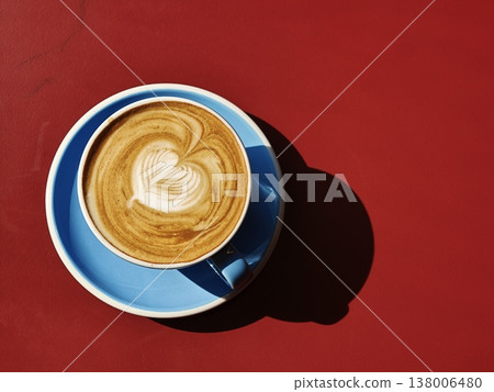 Flat White Coffee Blue Cup Top View Landscape Flat White Coffee Blue Cup Top View Landscape 138006480