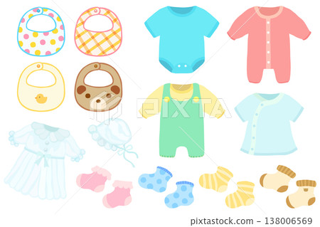 嬰兒服裝插畫套裝(向量素材) 嬰兒服裝插畫套裝(向量素材) 138006569