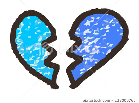 An illustration of a broken heart drawn in a blue pastel texture. An illustration of a broken heart drawn in a blue pastel texture. 138006765