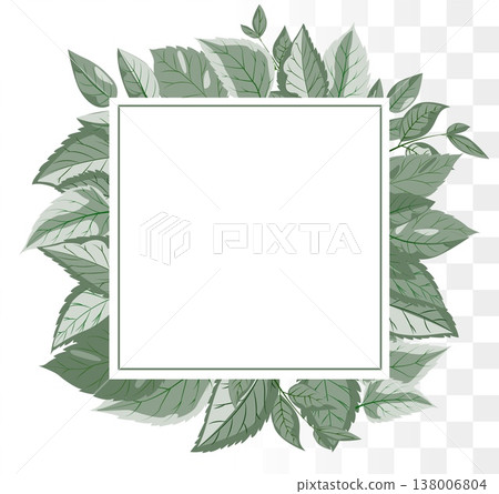 Modern Botanical Square Frame Minimalist Dusty Sage Green Leaves for Organic Skincare Branding, Wellness Identity and Wedding Invitations. Clean Paths 138006804