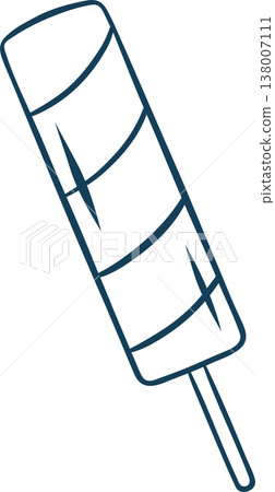 Blue sketch of a classic striped popsicle with a simple outline. Single vector icon for ice cream shops, kids' menus or beach club branding 138007111