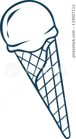 Mediterranean blue line doodle of a waffle cone with scoop. Minimalist ice cream icon for dessert logos, gelato shops or summer packaging Mediterranean blue line doodle of a waffle cone with scoop. Minimalist ice cream icon for dessert logos, gelato shops or summer packaging 138007112