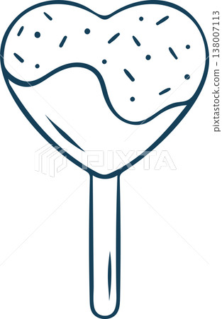 Heart-shaped chocolate popsicle, simple doodle icon with Mediterranean blue line. Romantic frozen treat for Valentine's menus or dessert branding Heart-shaped chocolate popsicle, simple doodle icon with Mediterranean blue line. Romantic frozen treat for Valentine's menus or dessert branding 138007113