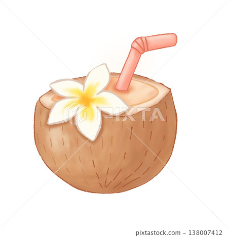 Tropical Coconut Drink With Flower Tropical Coconut Drink With Flower 138007412