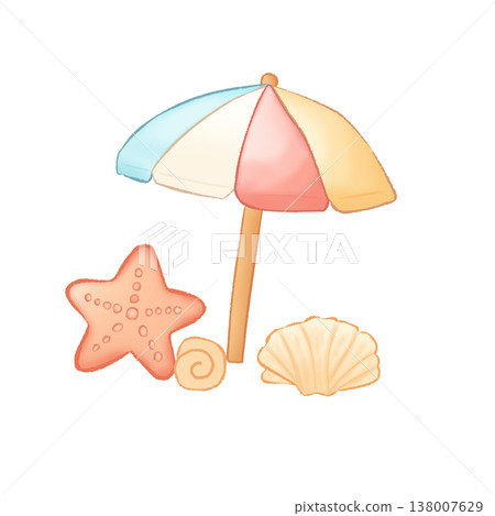 Colorful Beach Umbrella With Seashell Colorful Beach Umbrella With Seashell 138007629