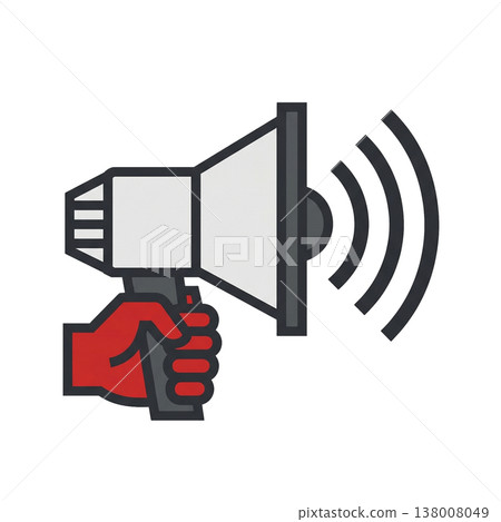 Speaker broadcasting important message, marketing campaign, protest, or urgent alert. Warning icon. 138008049