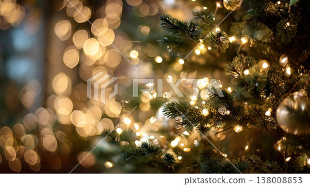 Tree Branches Glowing With Bokeh Lights CloseUp Tree Branches Glowing With Bokeh Lights CloseUp 138008853
